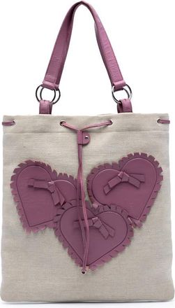 Saint Laurent Pre-owned Saint Laurent Canvas Fringed Heart Applique Tote Ladies 002122 154061