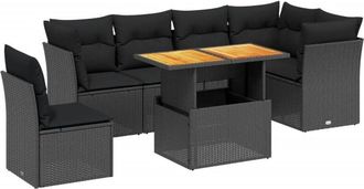 vidaXL Set De Comedor De Jard&iacute;n 7 Pzas Y Cojines Rat&aacute;n Sint&eacute;tico Negro Vidaxl