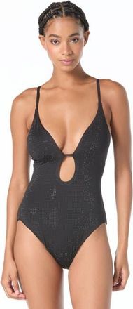 Michael Kors Rhinestone Studded Solids One-Piece Swimsuit in Black at Nordstrom, Size 12