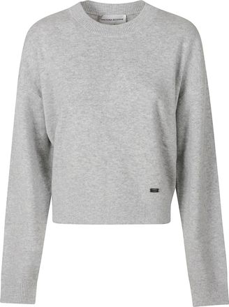 Victoria Beckham Heathered Light Grey Cropped Crewneck Sweater