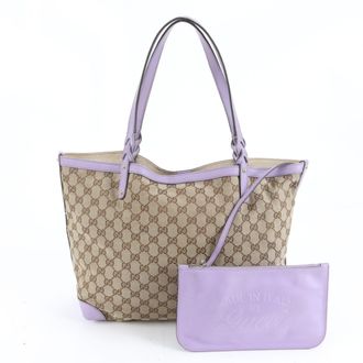 Gucci Brown Leather Canvas Handbag Shoulder Bag Tote Bag (Pre-Owned)