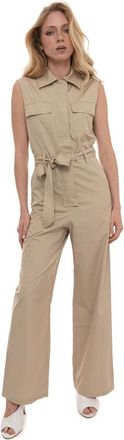 Pennyblack Jumpsuits & Playsuits, Dames, Beige, L, Katoen, Mouwloze jumpsuit met ceintuur