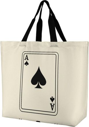 Generic Poker Playing Card Reusable Shopping Bags One Shoulder Grocery Tote Bag Waterproof Big Purse for Work Travel