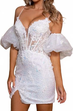 Rachel Allan Sleeveless Floral Appliqued Cocktail Dress In White