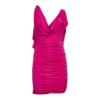 The Attico Fuchsia Draped Dress with Transparent Straps