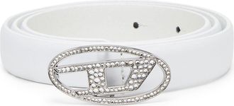 Diesel 1.9cm slim leather belt with crystal buckle - Belts - Woman - White