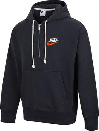 Nike Mens Nike Embroidered Logo Half Zipper Hooded Knit Pullover Black DM5280-045