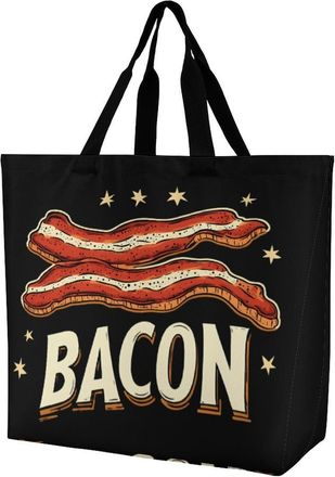 Generic Vintage Bacon Tote Bag Reusable Grocery Shopping Bags Large Travel One Shoulder Handbag for Picnic Work