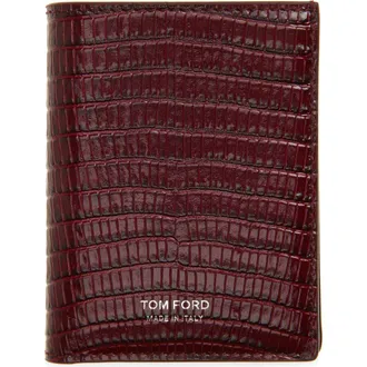 Tom Ford Lizard Embossed T-Line Folding Card Holder in Rap Ruby Red at Nordstrom