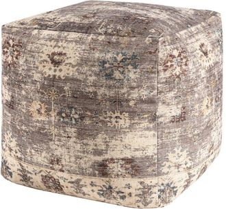 LR Home Lr Home Esra Vintage Distressed Floral Filigree Ottoman Pouf