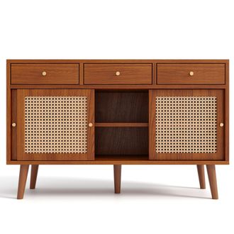 STILVORA Aparador Con 3 Cajones Y 3 Puertas Correderas, Frentes De Rat&aacute;n, Estantes Ajustables, Mdf, 120&times;40&times;78 Cm, Nogal