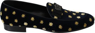 Dolce & Gabbana Blue Velvet Crown Slippers Loafers Mens Shoes