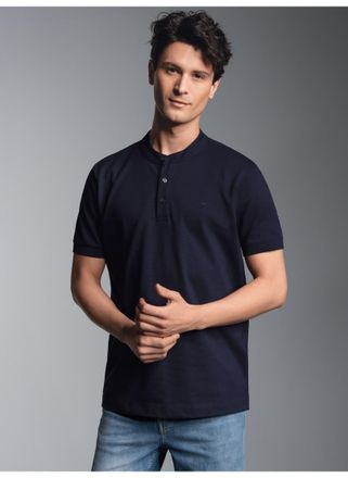Trigema Poloshirt TRIGEMA TRIGEMA Poloshirt mit Stehkragen, Herren, Gr. XXL, blau (navy), 100% Baumwolle, Basic, Shirts Poloshirt
