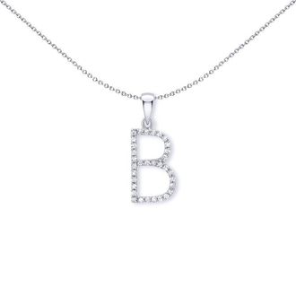 Jewelco London 9ct White Gold Diamond Initial Charm Pendant Letter B - INNR029-B