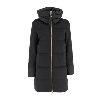 Duno Gewatteerd Bi-Materiaal Jas met Opstaande Kraag - Dames - Mantels - Zwart - Maat: 2XL Wol