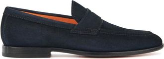 Santoni Blauwe su&egrave;de instaploafers - Heren - Loafers - Blauw - 42 EU - Su&egrave;de - Schoenen