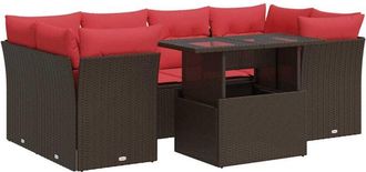vidaXL 7 Piece Garden Sofa Set with Cushions Brown Poly Rattan Acacia Vidaxl