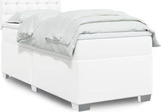 vidaXL Vidaxl - Cama Box Spring Con Colch&oacute;n Cuero Sint&eacute;tico Blanco 90x190 Cm