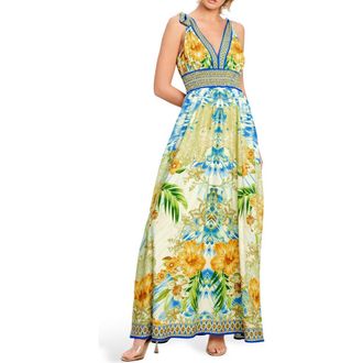 Flying Tomato Tie Strap Empire Waist Maxi Dress in Blue Multi at Nordstrom Rack, Size Medium