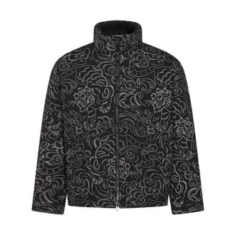 Kenzo Black Nylon Down Jacket with Pattern