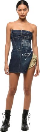 Dsquared2 Blue Distressed Strapless Mini Dress