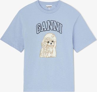 Ganni Blue T-shirt with Poodle - Size XXS Organic Cotton