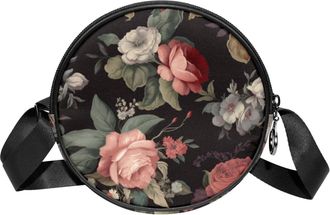 Generic Circle Crossbody Bag for Women, Classical Vintage Floral Small Sling Bag Daypack with Zipper Adjustable Shoulder Straps Casual Ladies Girls Round Purs