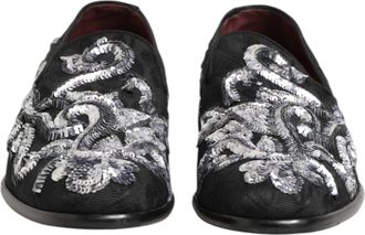 Dolce & Gabbana Black Silver Sequined Loafers Men Dress Mens Shoes