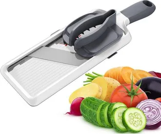 OEM Mandolina Manual: Cortador Verduras Ajustable 3 Grosores (1 Mm, 3 Mm) Alimentos, Cortador Seguro Patatas Pepinos Ensaladas, F&aacute;cil Limpiar (gris)