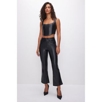 Good American Womens Good Legs Cropped Mini Boot Vegan Leather Pants | Black, Size 30 Plus | Good American by Khlo&Egrave; Kardashian
