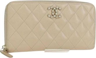 Chanel Pre-owned Lange Portemonnee - Dames - Vintage Accessoires - Beige - ONE Size - Leer - Vintage