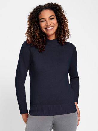 Casual Looks Stehkragenpullover CASUAL LOOKS Pullover, Damen, Gr. 36, blau (marine), 100% Baumwolle, unifarben, Pullover Stehkragenpullover
