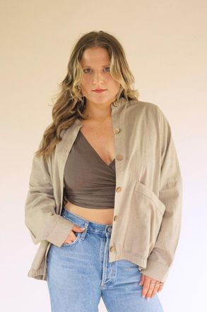 Kalalou Light Buttondown Bomber Jacket With Front Pockets
