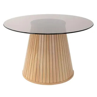 ML Design Mesa de centro redonda con tablero de cristal 80 x 80 x 50 cm marr&oacute;n