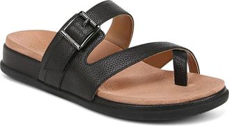 Vionic Carmela J0829L1001 Womens Black Leather Toe Post Sandals ZAP518