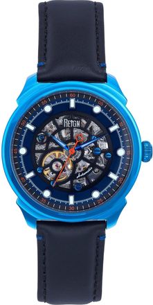 Reign Weston Automatic Skeletonized Leather-Band Watch - Blue/Black