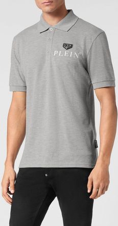 Philipp Plein Polo a maniche corte in cotone stretch con logo metallico