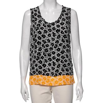 Love Moschino White Floral Printed Silk Embroidered Trim Top