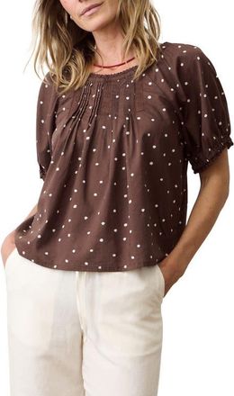 Marine Layer Celina Puff Sleeve Top in Chocolate Polka Dot at Nordstrom, Size X-Large