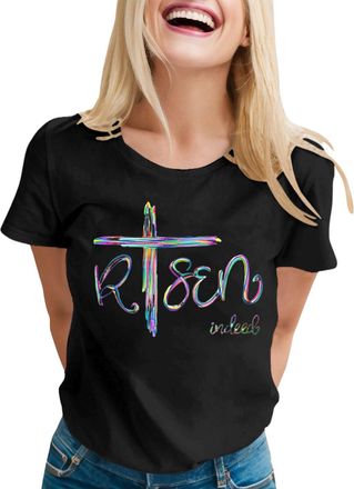 Generic Easter Shirts for Women He is Risen T-Shirt Christian Easter Short Sleeve Easter Gift Bible Verse Tee Tops 2025 New Ladies Tops