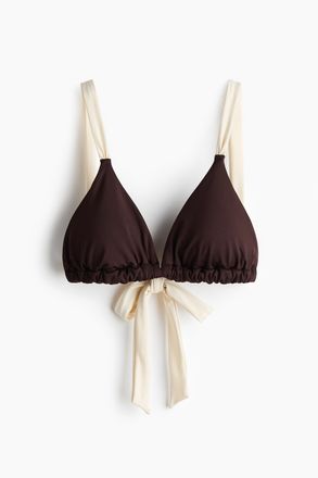 H&M Wattiertes Triangel-Bikinitop - Dunkelbraun/Cremefarben