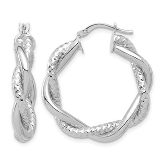 Diamond2Deal 14K Gold Polished and Textured Twisted Round Hoop Earrings