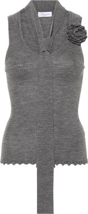 Blumarine floral-appliqu&eacute; knitted tank top - women - Virgin Wool - L - Grey