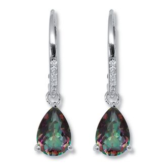 Palm Beach Jewelry 7.13 TCW Pear Cut Genuine Mystic Fire Topaz and CZ Sterling Silver Earrings