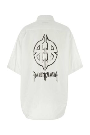 Balenciaga Womens White Poplin Oversize Shirt Exterior: Cotton Camicie