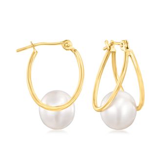 Ross-Simons 8-9mm Cultured Pearl Double-Hoop Earrings in 14kt Yellow Gold