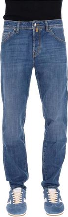 Jacob Cohen Jeans etichetta camoscio in cotone comfort Scott fit - Heren - Slim Fit Jeans - Blauw - W35 - Katoen - Jeans