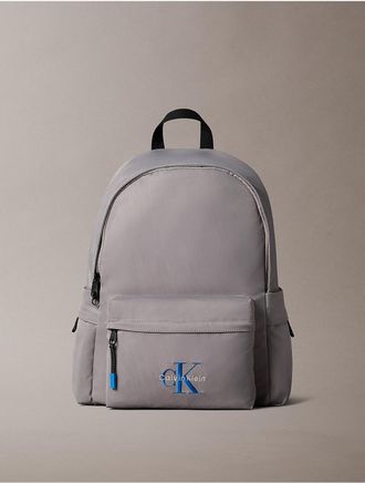Calvin Klein Mens Nylon Monologo Round Backpack - Grey