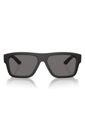 Prada 56mm Polarized Square Sunglasses in Black Rubber at Nordstrom