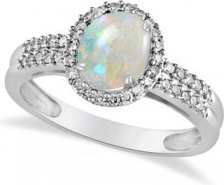 Allurez Opal & Diamond Oval Engagement Ring 14k White Gold (1.01ct)